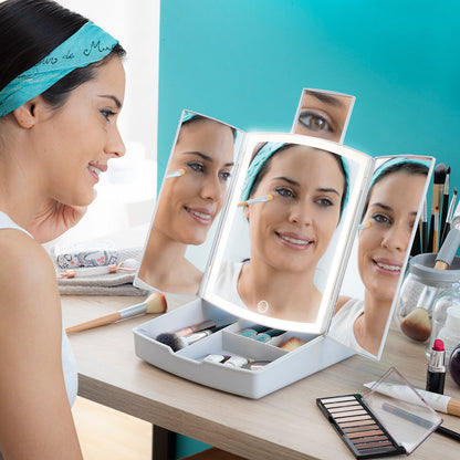 Klappbarer Spiegel mit LED und Make-up-Organizer
